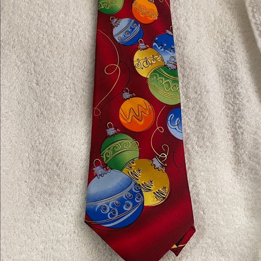 Jerry Garcia Tie - used Festive Red Tie with Colorful Ornament Design